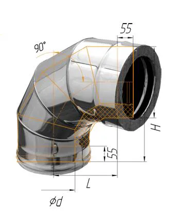 Колено Феррум утепленное угол 90° нержавеющее (430/0,8мм)/зеркальное, ф115/200, по воде колено феррум утепленное угол 90° нержавеющее (430/0,8мм)/зеркальное, ф115/200, по воде