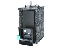 Печь для бани ИзиСтим Геленджик М2 в трехстор.кожухе из пироксенит вход с тыла с САБК-50 печь для бани изистим геленджик м2 в трехстор.кожухе из пироксенит вход с тыла с сабк-50