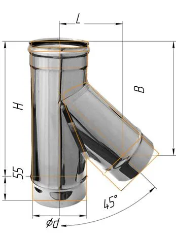 Тройник Феррум угол 135°, нержавеющий (430/0,8мм), ф115, по воде тройник феррум угол 135°, нержавеющий (430/0,8мм), ф115, по воде
