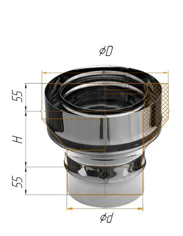 Переход Феррум на сэндвич нержавеющий, (430/0,8мм), ф115/200, по воде переход феррум на сэндвич нержавеющий, (430/0,8мм), ф115/200, по воде